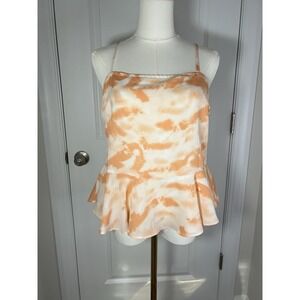 Harper Wren Orange Tie-Dye Satin Peplum Cami with Adjustable Straps Small